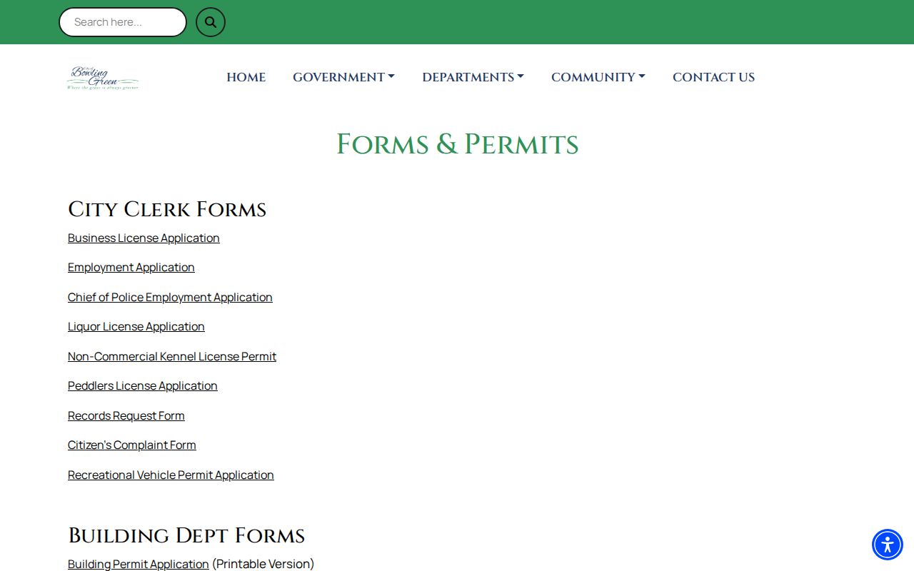 Bowling Green arrest records request forms page
