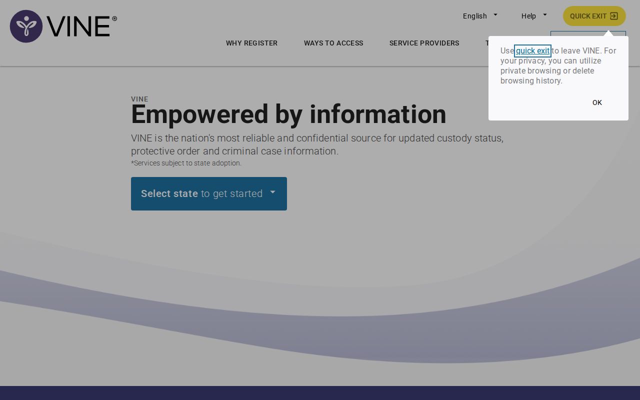 VINELink statewide offender search interface